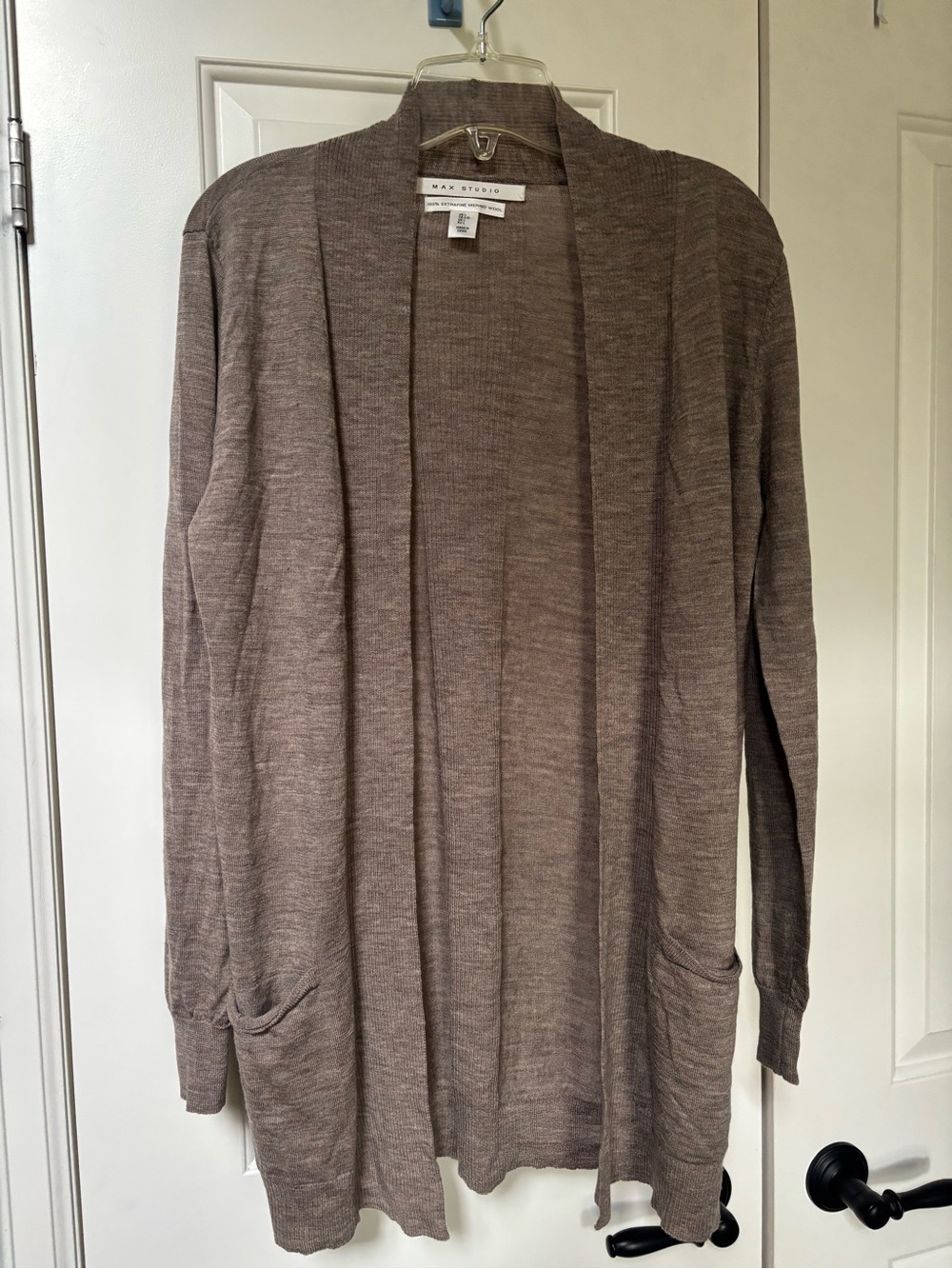 Max Studio Taupe wool Open-Front Women's Cardigan